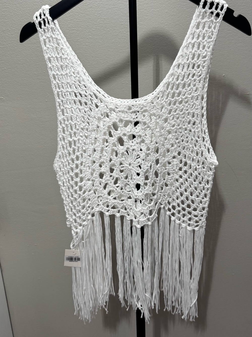 White Crochet Fringe Vest Boho Festival Swim Cover Up One Size NWT Description: